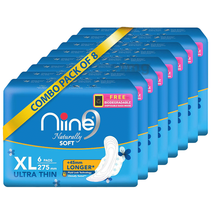 Niine Naturally Soft Pads (6 Each) with Biodegradable Disposal Bag Inside Free XL