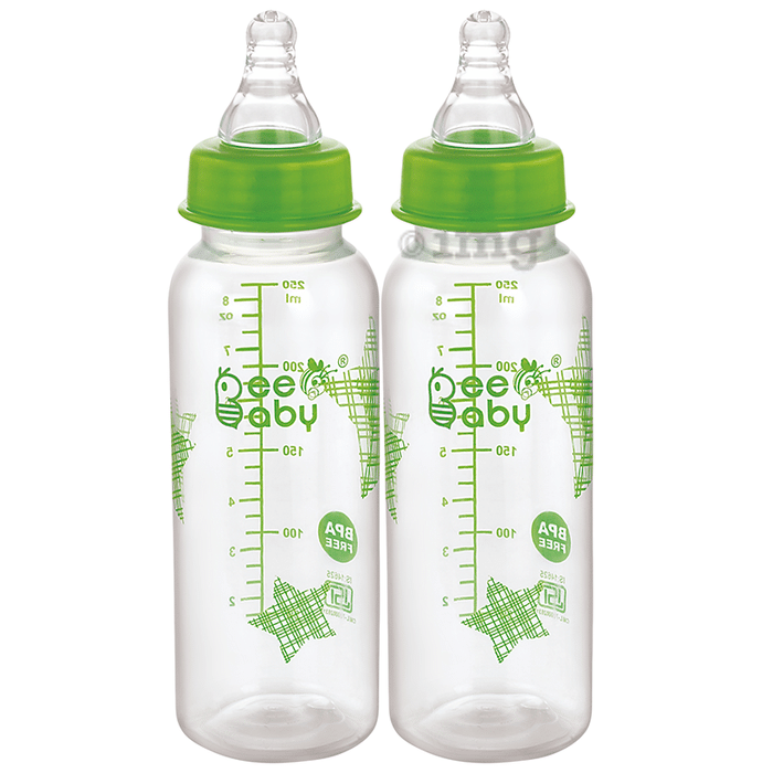 BeeBaby Basic Slim Neck Baby Feeding Bottle with Premium Anti - Colic Comfort Silicone Nippl 8 Months + (250ml Each) Green