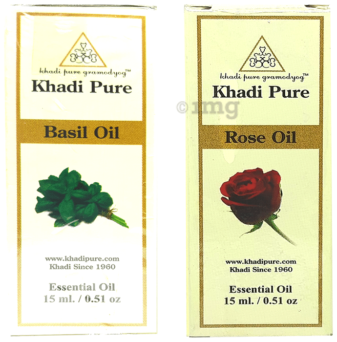 Khadi Pure Combo Pack of Basil Oil & Rose Oil (15ml Each)