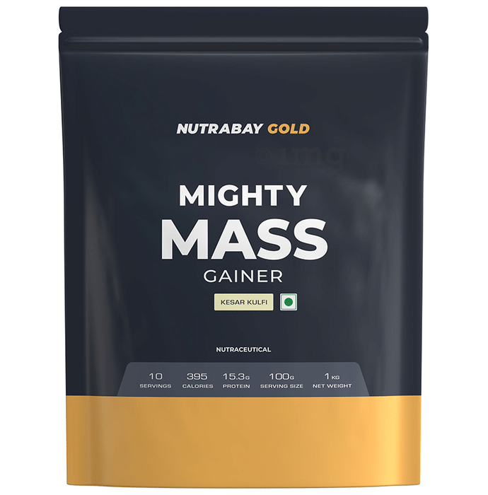 Nutrabay Gold Mighty Mass Gainer for Energy & Muscle Building | Flavour Powder Kesar Kulfi