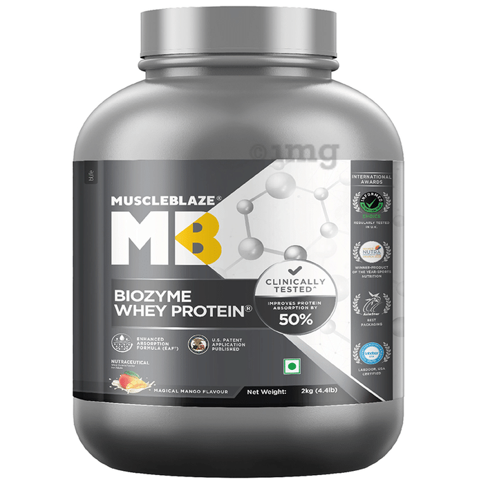 MuscleBlaze Flavour | Biozyme Whey Protein | Powder for Muscle Gain | Improves Protein Absorption by 50% Powder Magical Mango
