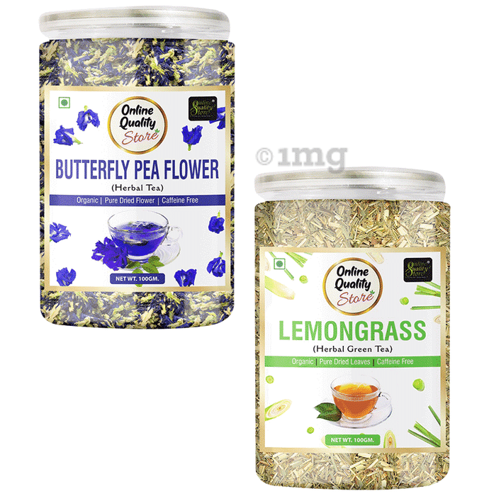 Online Quality Store Combo Pack of Butterfly Pea Flower Herbal Tea (100gm) & Lemongrass Herbal Green Tea (100gm)