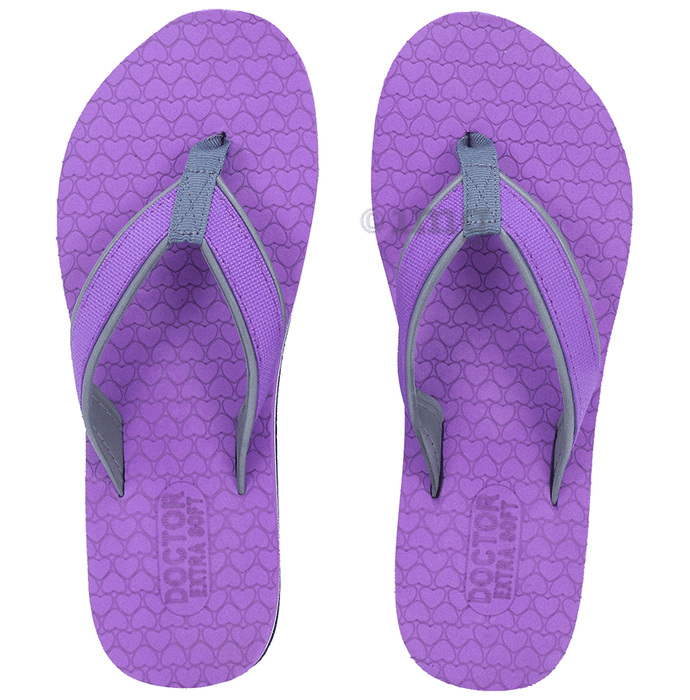 Doctor Extra Soft D 3 Women's Slippers with Bounce Back Technology Orthopaedic and Diabetic MCR Anti-skid Cushion Comfort Purple Grey 10