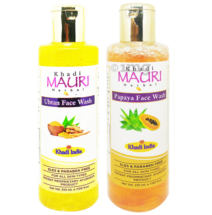 Khadi Mauri Herbal Combo Pack of Ubtan & Papaya Face Wash (210ml Each)