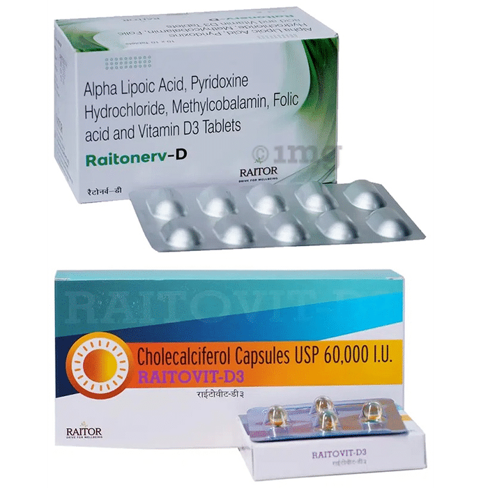 Combo Pack of Raitonerv-D Tablet (10) & Raitovit-D3 Soft Gelatin Capsule (4)