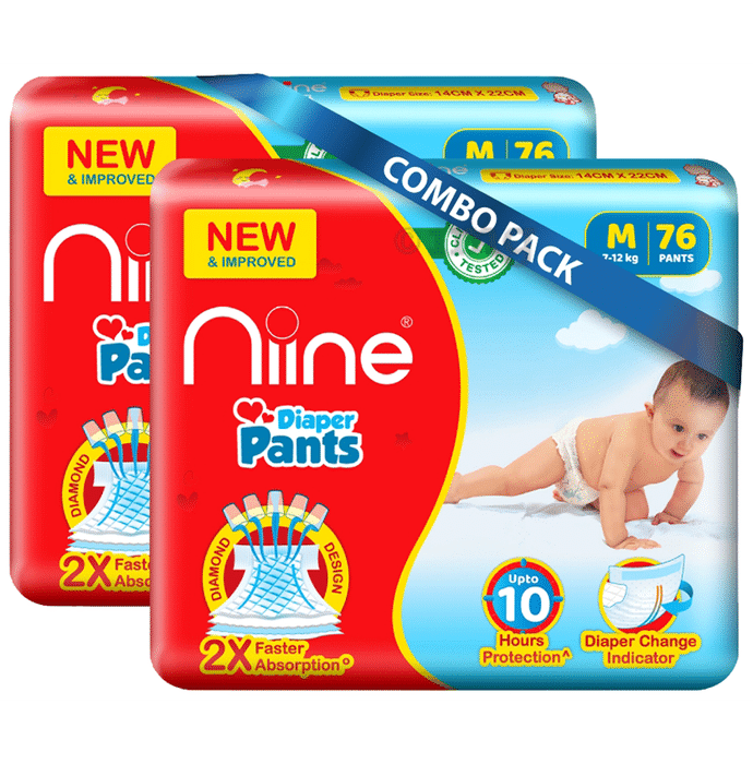 Niine Baby Diaper Pants  2X Faster Absorption(76 Each) Medium