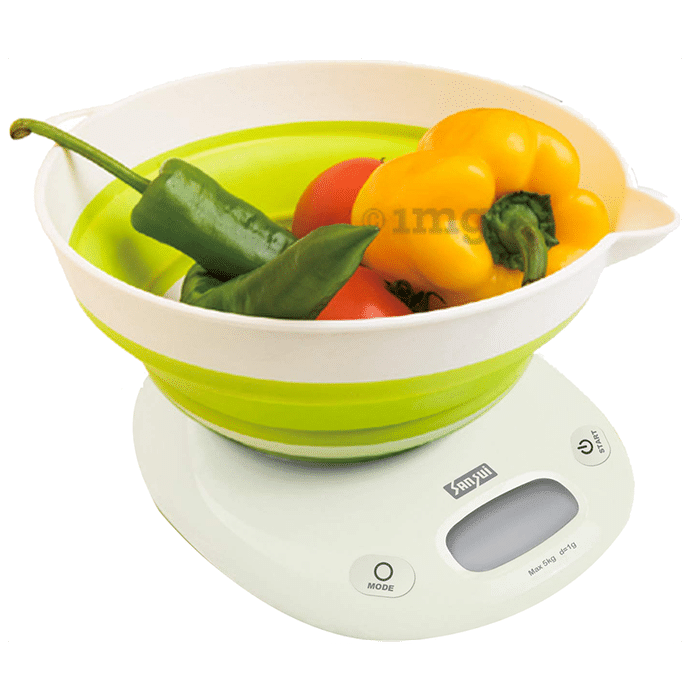 Sansui Digital Kitchen Scale with Large Foldable Bowl Green & White