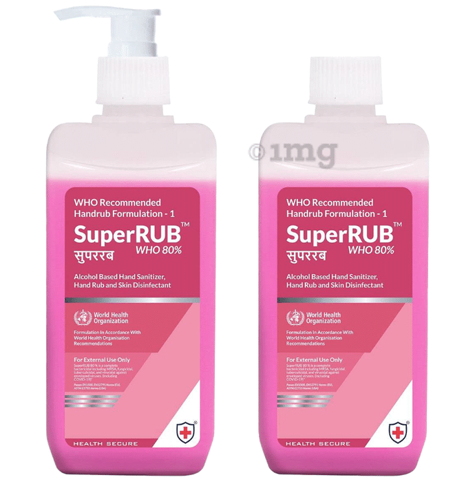 Super Rub Combo Pack of WHO 80% Alcohol Based Hand Sanitizer 500ml with Refill Pack 500ml