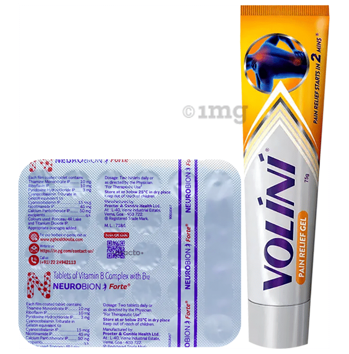 Combo Pack of Volini Pain Relief Gel for Muscle, Joint & Knee Pain (75gm) & Neurobion Forte Tablet