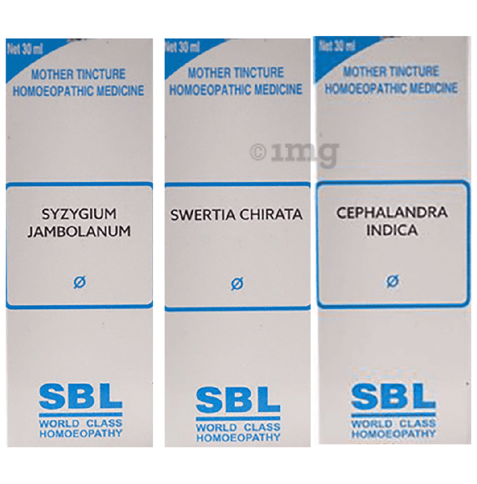 Combo Pack of SBL Syzygium Jambolanum Mother Tincture Q, SBL Cephalandra Indica Mother Tincture Q & SBL Swertia Chirata Mother Tincture Q (30ml Each)
