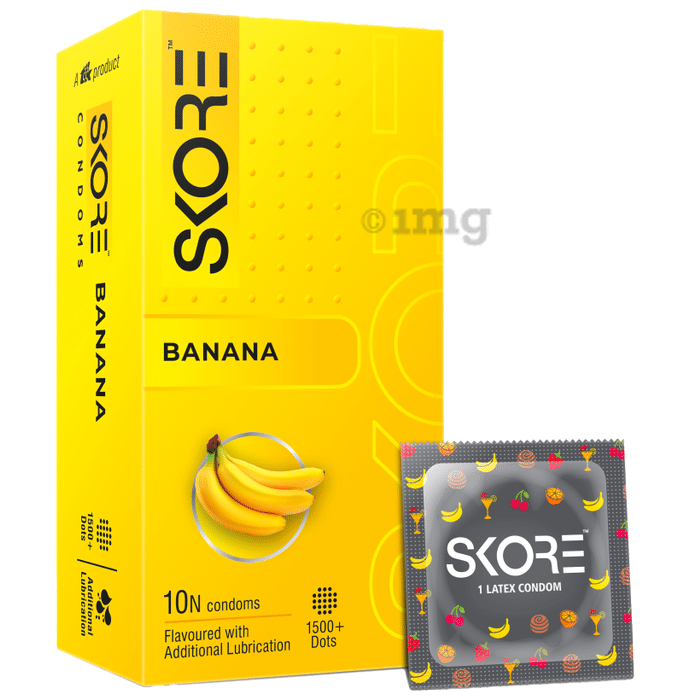 Skore Flavored Dotted & Coloured Condoms | Flavour Banana