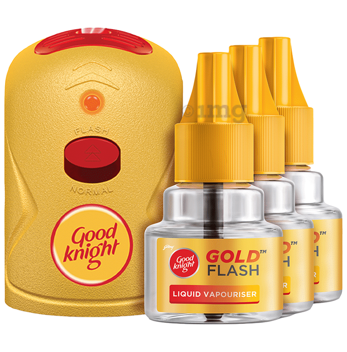 Good Knight Gold Flash Liquid Vapourizer with 3 Gold Flash Refills (45ml Each)