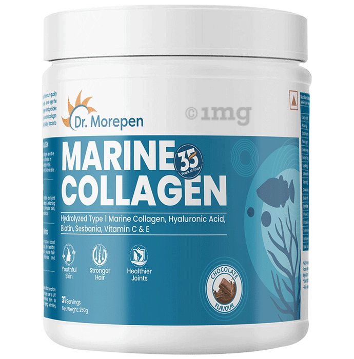 Dr. Morepen Collagen (Marine) Skin Protein with Hyaluronic Acid, Vitamin C & Biotin | Flavour Chocolate Powder