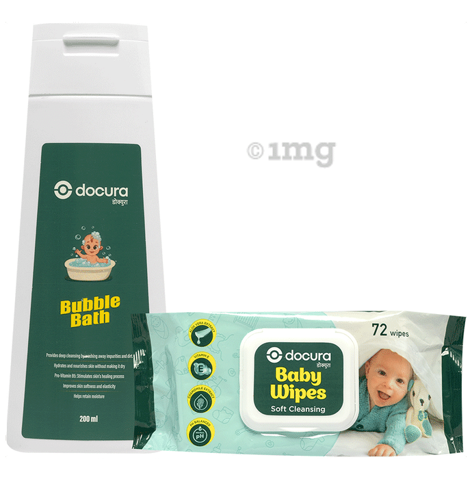 Docura Bubble Bath with Docura Baby Wipes 72wipes free