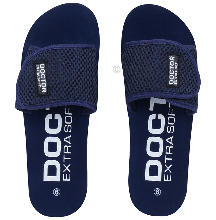 Doctor Extra Soft D 17 Orthopaedic and Diabetic Adjustable Strap Comfort Slippers for Women Navy 10