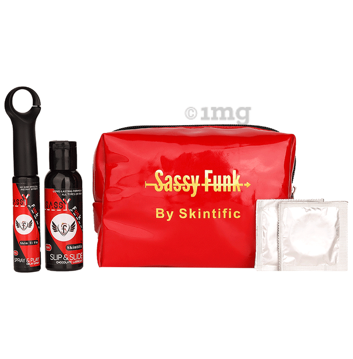 Skintific Sassy Funk Pouch, Lube, Delay Spray, Condoms