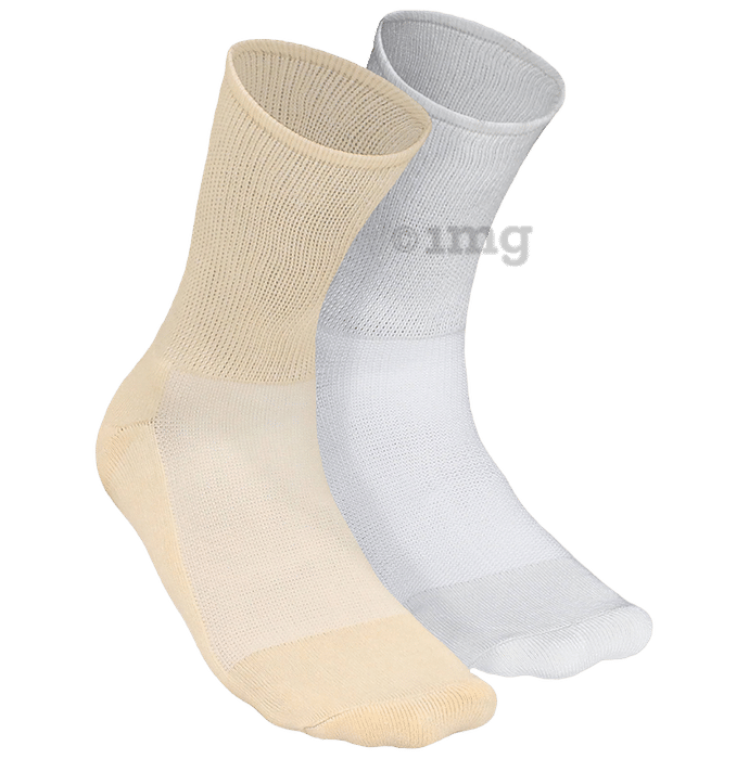 Heelium Diabetic Bamboo Socks Beige & White Free Size