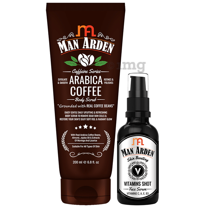 Man Arden Combo Pack of Arabica Coffee Body Scrub 200ml & Vitamin Shot Face Serum 30ml