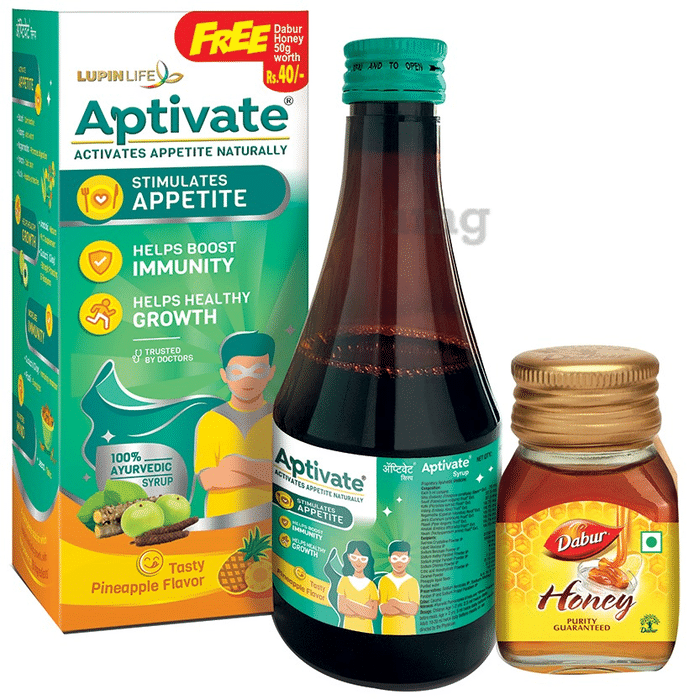 Aptivate 100% Ayurvedic for Appetite, Immunity & Growth | Syrup with 50gm Dabur Honey Free