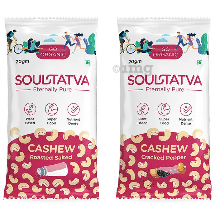 Soultatva Combo Pack of 6 Cashew Roasted Salted & 6 Cashew Cracked Pepper (20gm Each)