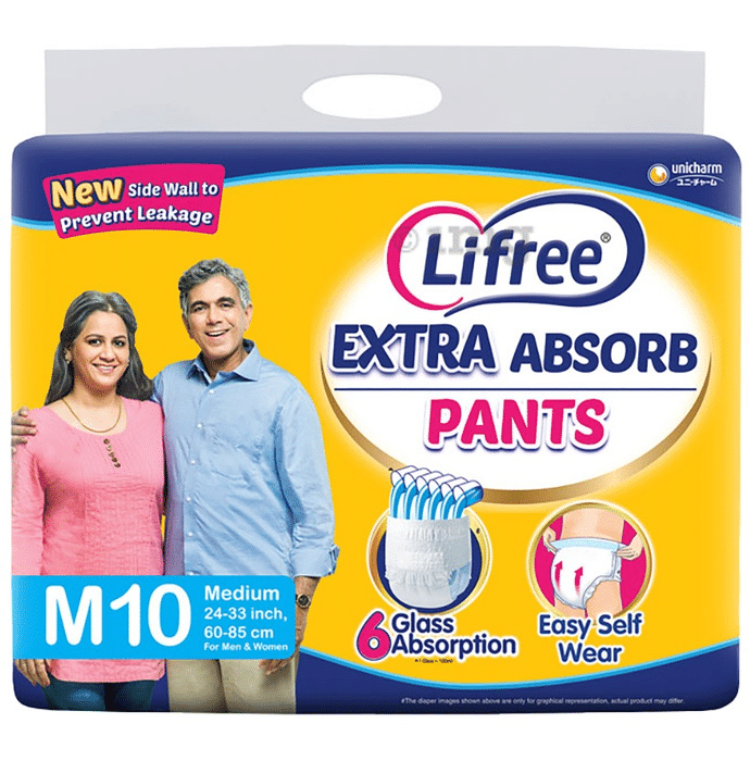 Lifree Extra Absorb Unisex Pants | New Side Wall to Prevent Leakage | Size Medium
