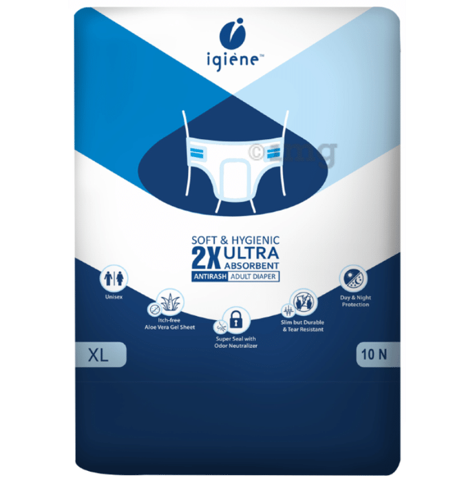Igiene Soft & Hygienic 2X Ultra Absorbent Antirash Adult Diaper XL