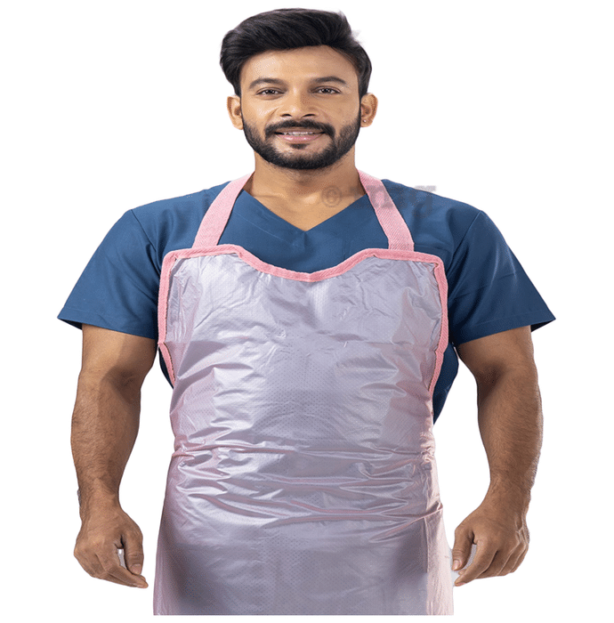 Agarwals Reusable Plastic Front Apron for Hospital & Home Use Tie-Type Pink