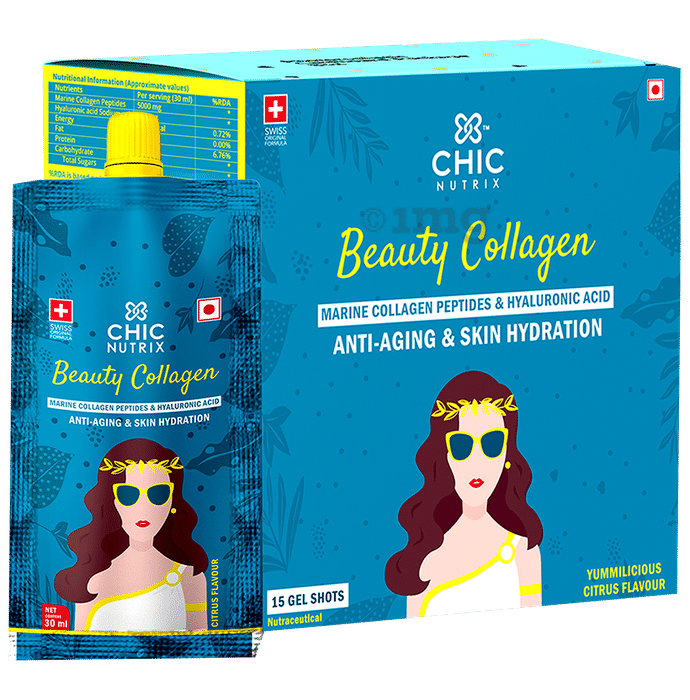 Chicnutrix Beauty Collagen Marine Collagen Peptides & Hyaluronic Acid Gel Shots (30ml Each) Yummilicious Citrus
