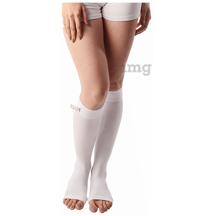Vissco Anti-Embolism Stockings-Knee Length (Open Toe) to Improve Blood Circulation Large White