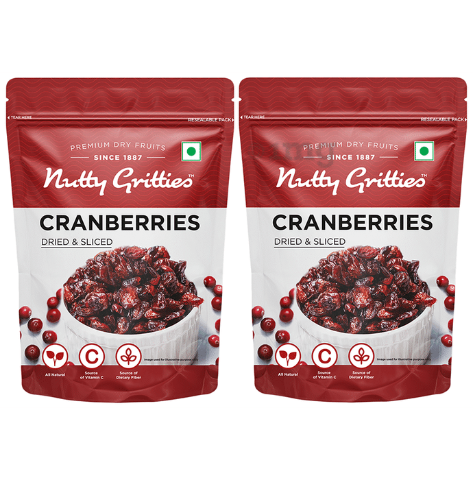 Nutty Gritties Dried & Sliced Cranberries (200gm Each)