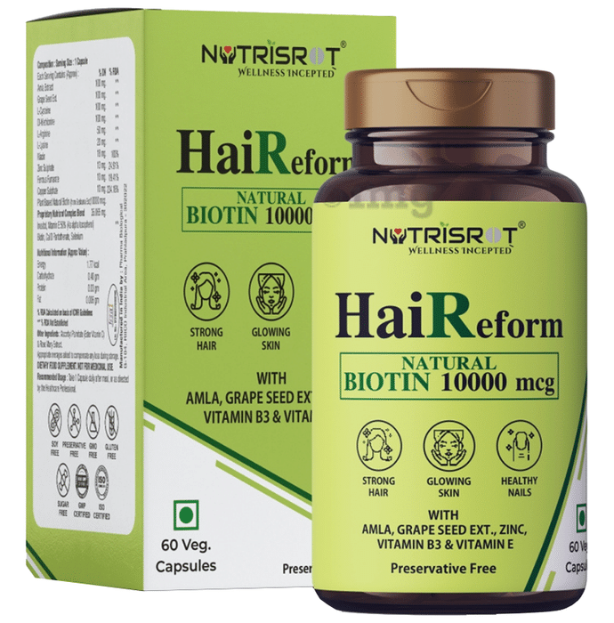 Nutrisrot HaiReform Natural Biotin 10000 mcg Veg Capsule for Hair Growth & Anti Hairfall