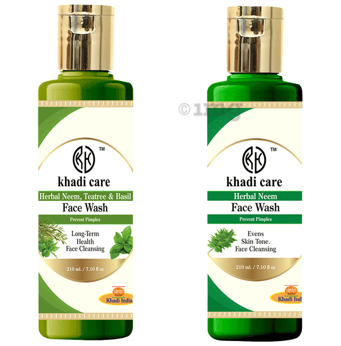 Khadi Care Combo Pack of Herbal Neem, Teatree and Basil & Herbal Neem Face Wash (210ml Each)