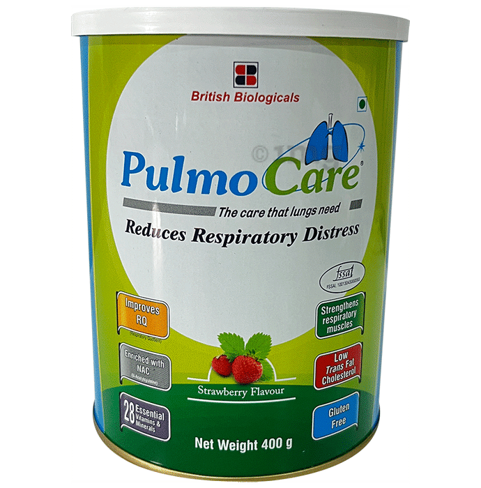 Pulmocare  Powder with Vitamins, Minerals & NAC for Respiratory & Lung Health | Flavour Strawberry Gluten Free