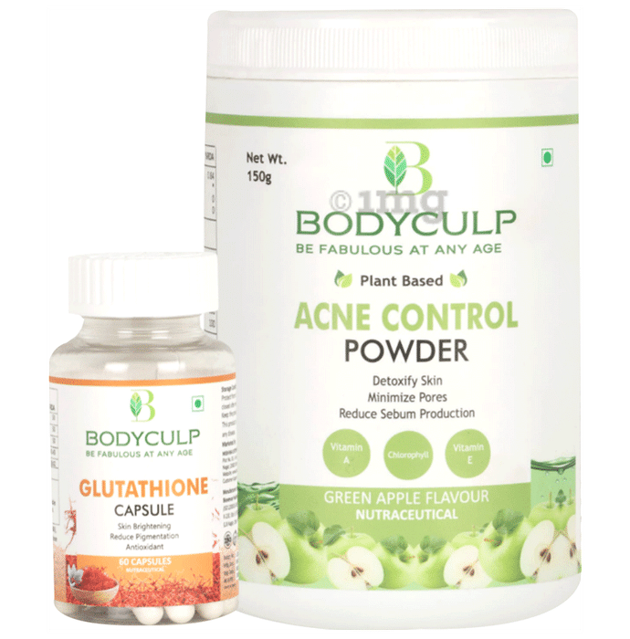 Bodyculp Combo Pack of Glutathione Capsules (60 Each) & Plant Based Acne Control Powder Green Apple Flavour(150gm)