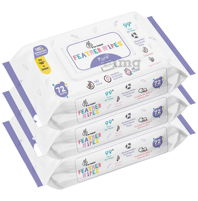 R for Rabbit Feather Wipes (72 Each) Pure