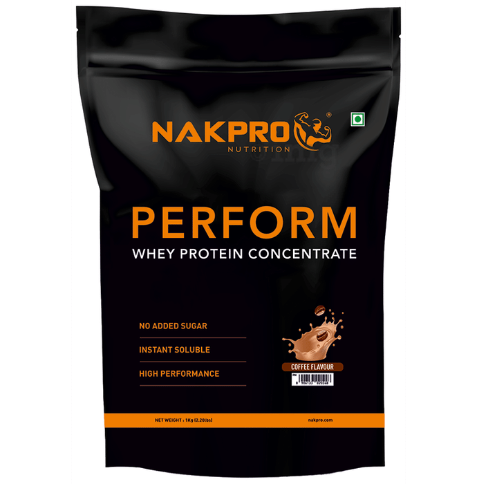 Nakpro Nutrition Perform Whey Protein Concentrate for Muscle Recovery | No Added Sugar | Flavour Coffee