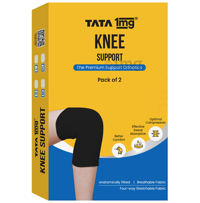 Tata 1mg Knee Cap for Pain Relief, Sports & Exercise, Knee Support Black for Men and Women Large