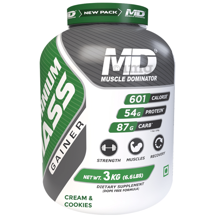 Muscle Dominator Titanium Mass Gainer Powder Cream and Cookies