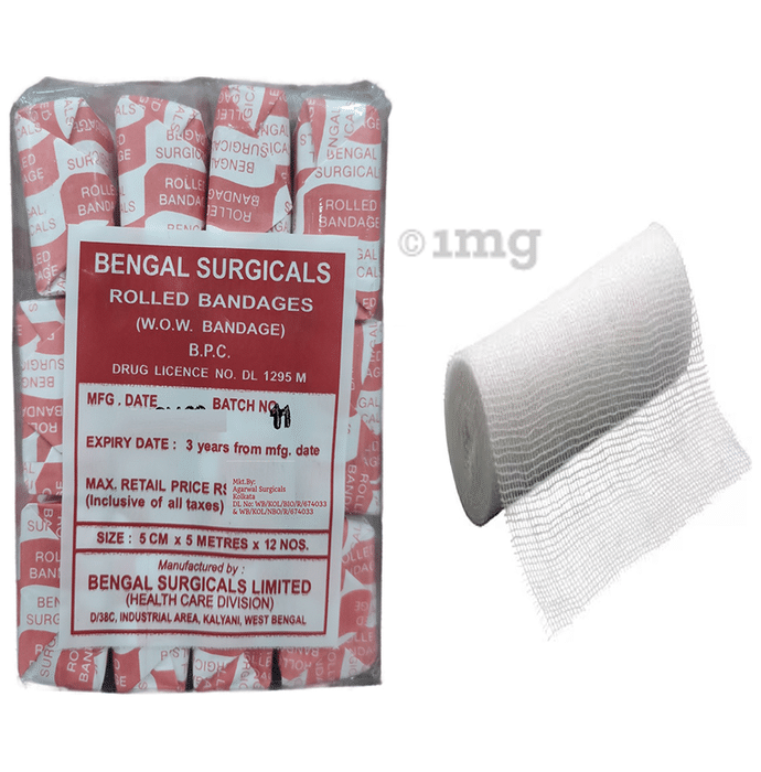 Absorbent Cotton Medical Gauze Roll Bandage (12 Each) 5cm x 5m