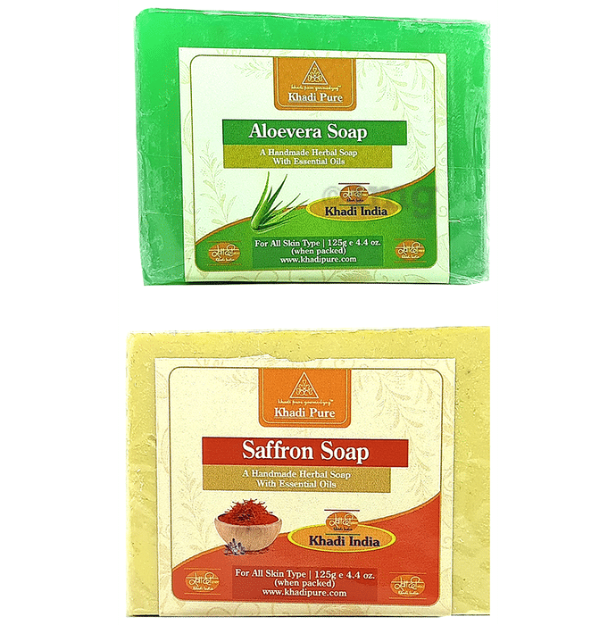 Khadi Pure Combo Pack of Aloevera Soap & Saffron Soap (125gm Each)
