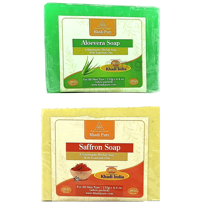 Khadi Pure Combo Pack of Aloevera Soap & Saffron Soap (125gm Each)