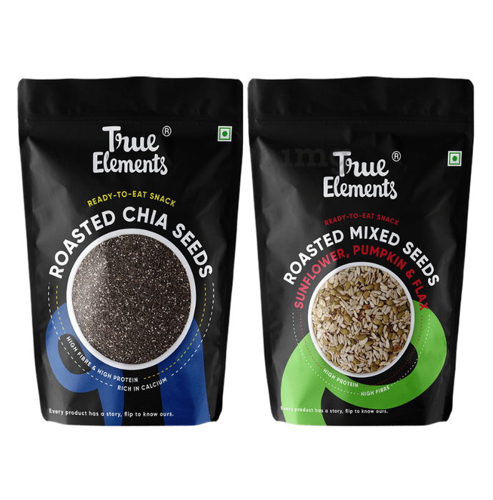 True Elements Combo Pack of Roasted Chia Seeds and Roasted Sunflower Pumpkin and Flax Seeds for Fiber Rich Diet (125gm Each)