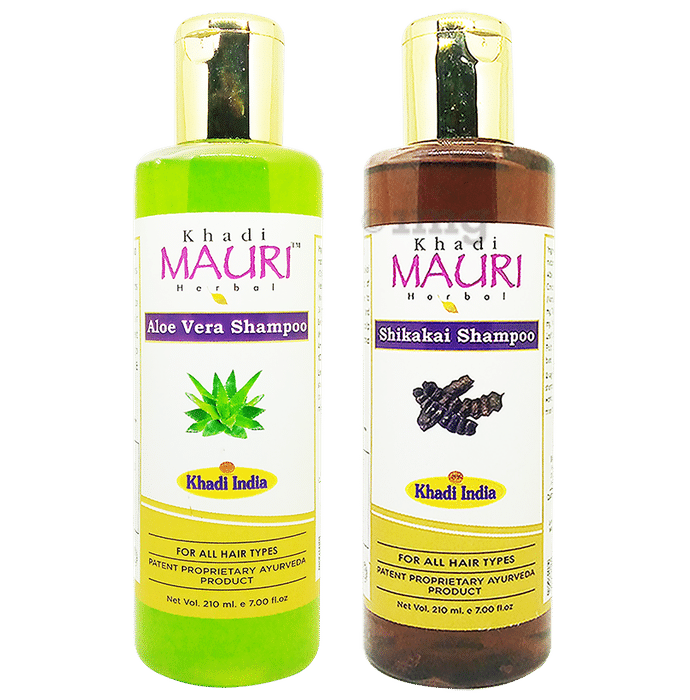 Khadi Mauri Herbal Combo Pack of Aloe Vera & Shikakai Shampoo (210ml Each)