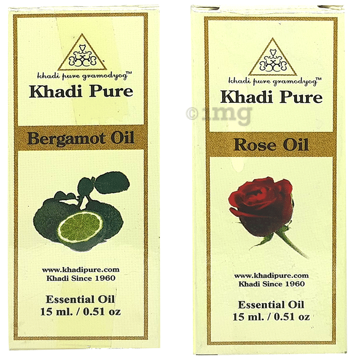 Khadi Pure Combo Pack of Bergamot Oil & Rose Oil (15ml Each)