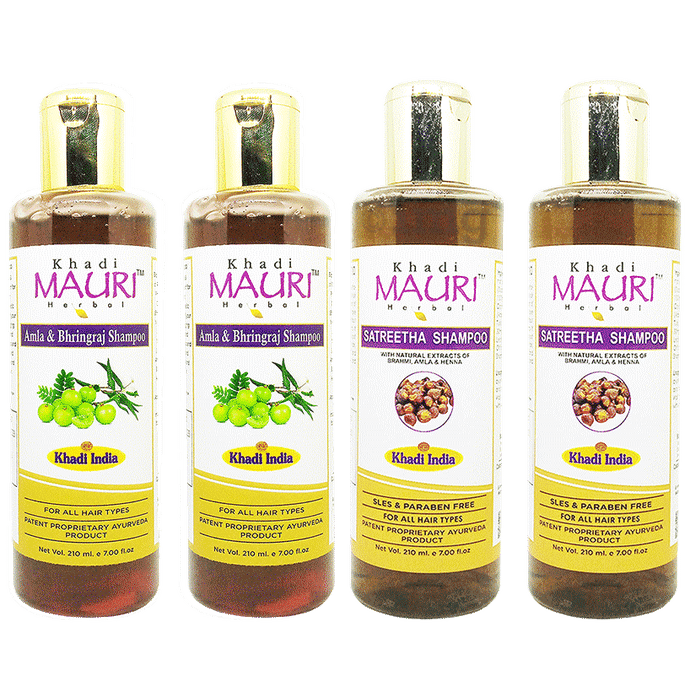 Khadi Mauri Herbal Combo Pack of Amla Bhringraj & Satreetha Shampoo (210ml Each)
