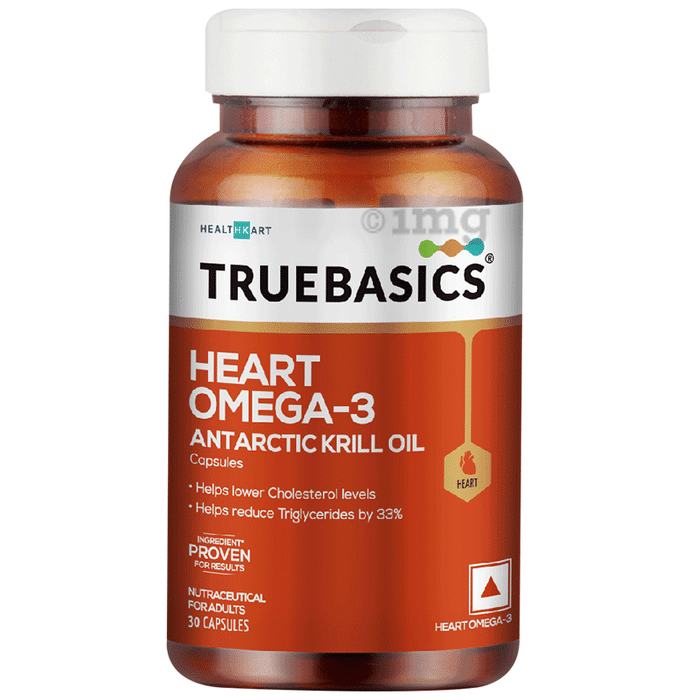 TrueBasics Heart Omega 3 Krill Oil for Reducing Triglycerides & Cholesterol | Soft Gelatin Capsule