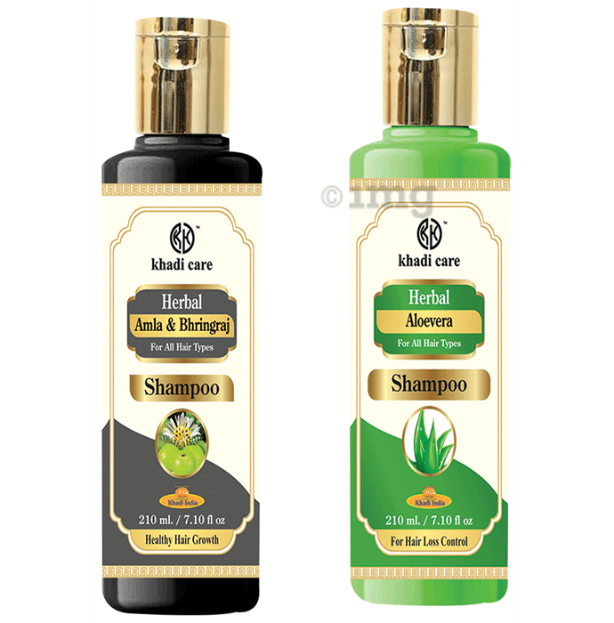 Khadi Care Combo Pack of Aloevera Shampoo & Amla & Bhringraj Shampoo (210ml Each)
