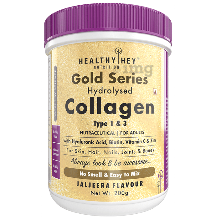 HealthyHey Nutrition Gold Series Hydrolysed Collagen Type 1 & 3 for Skin, Hair, Nails, Bones & Joints | For Adults | Flavour Jaljeera