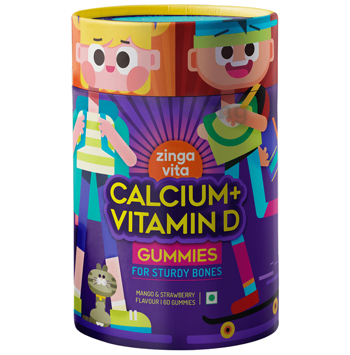 Zingavita Calcium + Vitamin D for Strong Bones | Flavour Gummy Mango & Strawberry