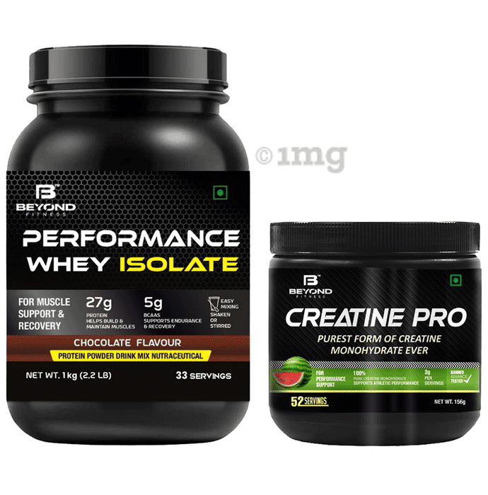 Beyond Fitness Combo Pack of Performance Whey Isolate 2.2lbs with 27g Protein (1kg)& Creatine Pro with 3g pure Creatine Monohydrate (156gm )
